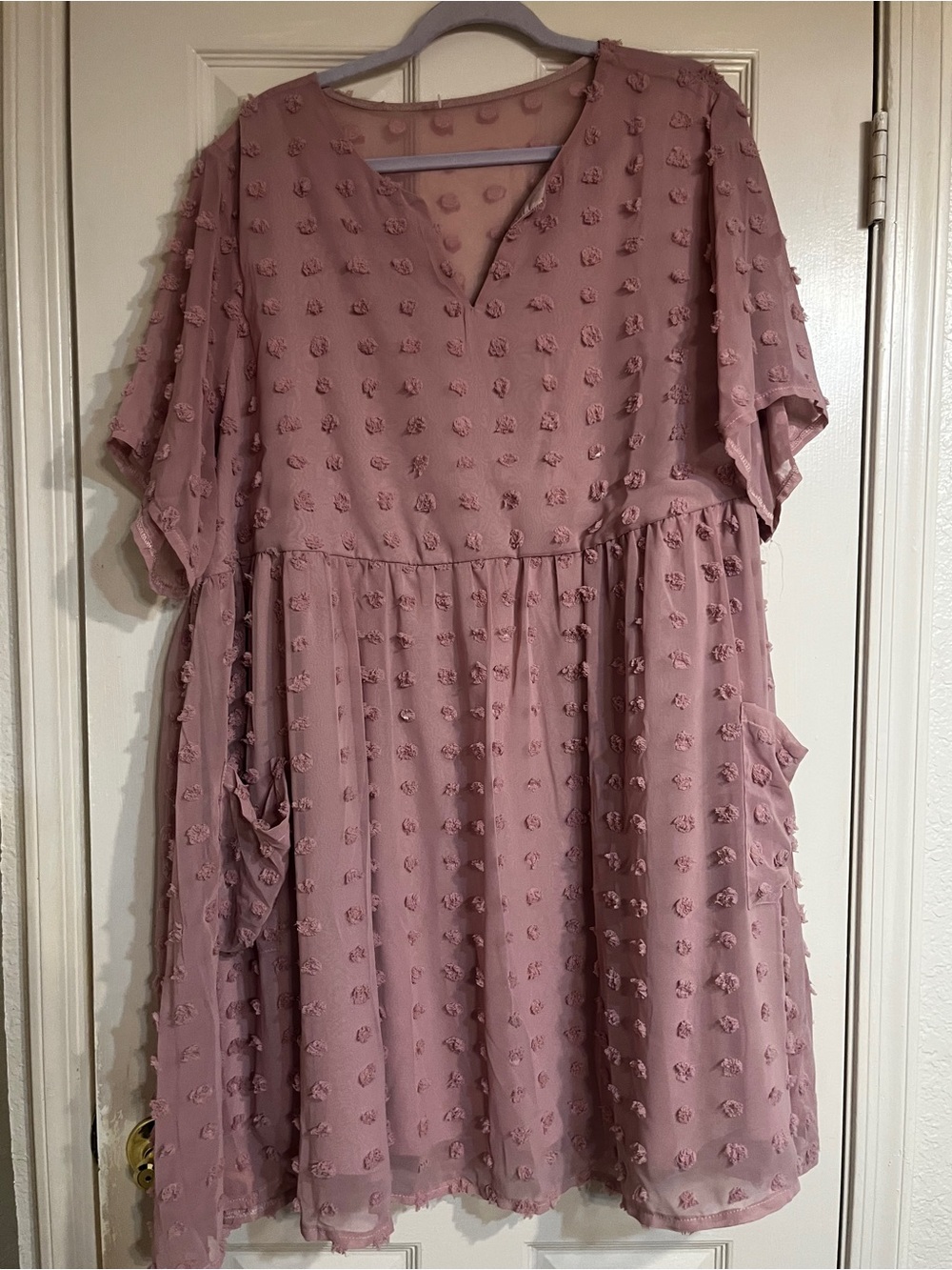 SHEIN Mauve Textured Babydoll Dress with Pockets
